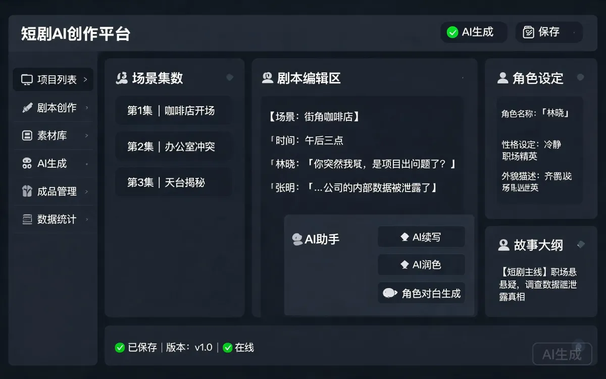 Screenshot of the Drama Agent Platform